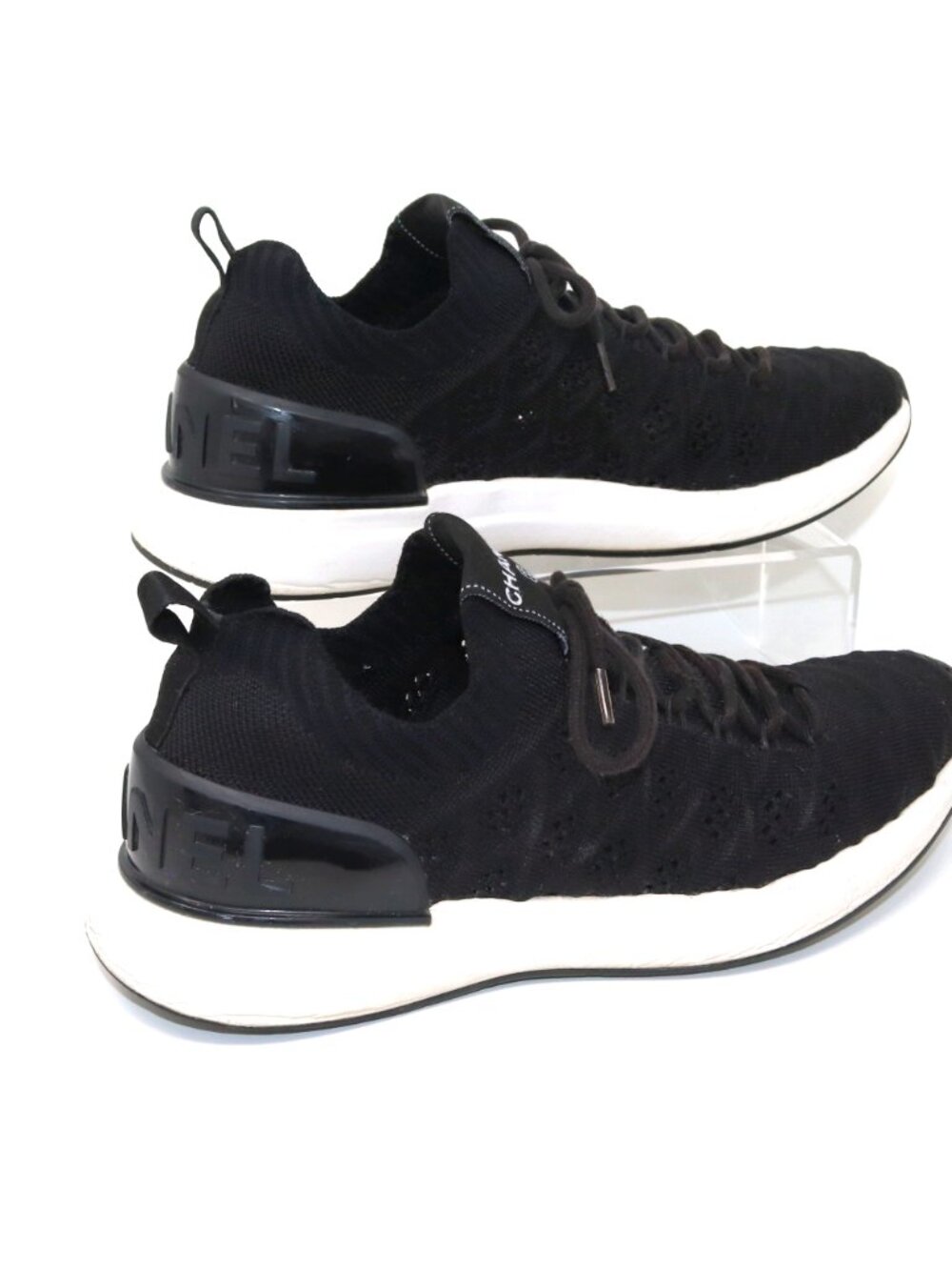 Chanel Tennies 39 Black Fabric Quilted Logo Matelasse Knit Sneakers - Picture 5 of 15